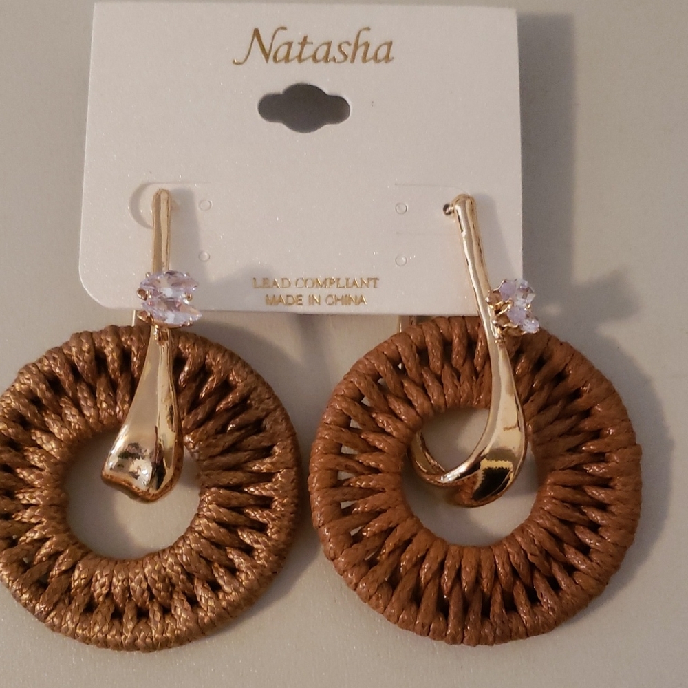 Natasha Couture Gold and Brown Woven Earrings